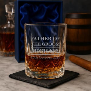 Vaso de whisky con panel de cristal personalizado para el padre del novio, ideas de regalo, regalos para bodas, regalos de agradecimiento, fichas de regalo