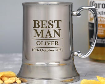 Personalised Best Man Silver Stainless Steel Tankard Gifts Ideas For Wedding Favours Thank You Gifts Ideas Tokens Day Engraved Groomsmen
