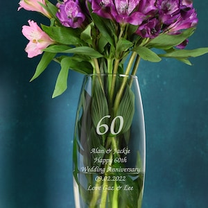 Personalised 60 Years Bullet Vase Gifts Ideas For Diamond Wedding Anniversary Couple Mum And Dad & 60th Birthday image 1