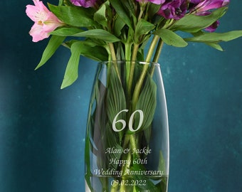 Personalised 60 Years Bullet Vase Gifts Ideas For Diamond Wedding Anniversary Couple Mum And Dad & 60th Birthday