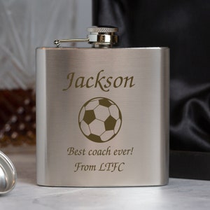 Personalised Football 6oz Silver Hip Flask Gifts Ideas Presents For Manager Season Coach Of The Year Best Footballer Birthday Christmas
