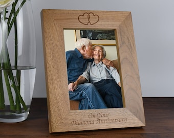 Diamond Anniversary Wooden Photo Frame 4x6 5x7 Gifts Ideas & For Wedding Anniversary 60th Wedding Couple