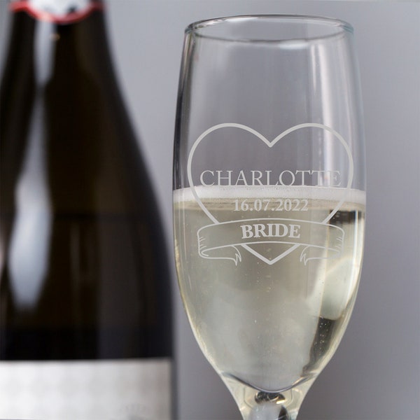 Personalised Bride Glass Flute Wedding Day Prosecco Champagne Toasting Mrs To Be