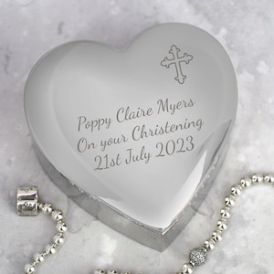 Personalised Cross Heart Trinket Box Gifts Ideas For First 1st Holy Communion Baptism Christening New Born Baby Babies Boys Girls Church