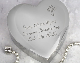 Personalised Cross Heart Trinket Box Gifts Ideas For First 1st Holy Communion Baptism Christening New Born Baby Babies Boys Girls Church