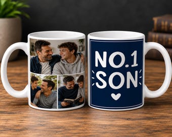 Personalised Photo Mug, No.1 Son, 3 Photo Collage, 11oz Ceramic