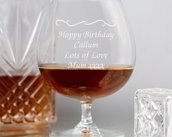Personalised Engraved Brandy Cognac Glass Birthday Retirement Fathers Day Gifts Ideas For Him Her Mens Womens Christmas Presents