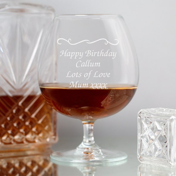 Personalised Engraved Brandy Cognac Glass Birthday Retirement Fathers Day Gifts Ideas For Him Her Mens Womens Christmas Presents