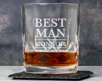 Personalised Best Man Crystal Panel Tumblers Whisky Glass Gifts Ideas Presents For Wedding Favours Thank You Gifts Presents Tokens Him Mens