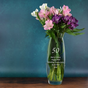 Personalised 50 Years Bullet Vase Gifts Ideas For Golden Wedding Anniversary Couple Mum And Dad & 50th Birthday image 3