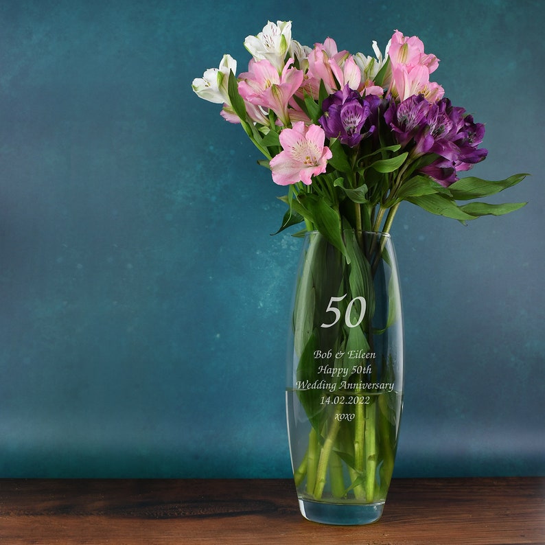 Personalised 50 Years Bullet Vase Gifts Ideas For Golden Wedding Anniversary Couple Mum And Dad & 50th Birthday image 3