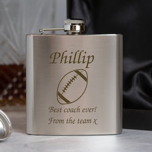 Personalised Rugby 6oz Silver Hip Flask Gifts Ideas Presents For Manager Season Coach Of The Year Best Footballer Birthday Christmas