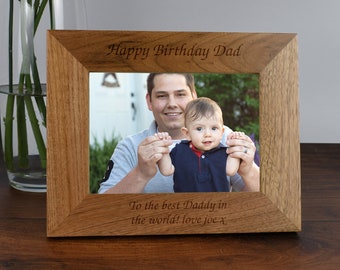 Personalised Any Message Wooden Photo Frame Landscape 6x4 7x5 Gift Wedding Anniversary Birthday Christmas Baby Shower Engraved