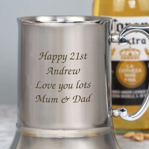 Personalised Message Stainless Steel Tankard Gifts Ideas For Men Him Dad Son Birthday Christmas Fathers Day Father's Any Text Beer Pint image 2
