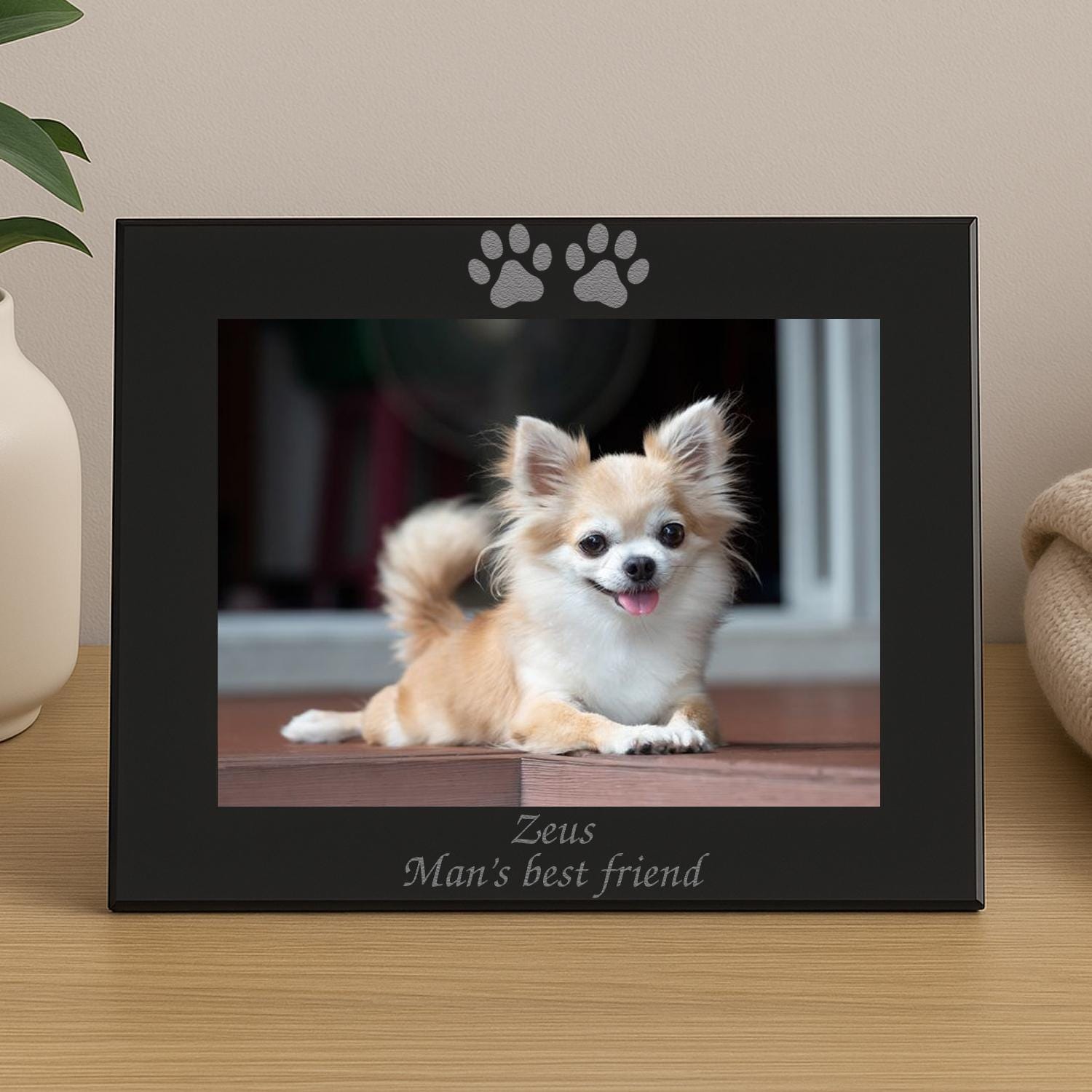 Personalised Black Glass Paw Prints Photo Frame Engraved Dog Cat Pet ...