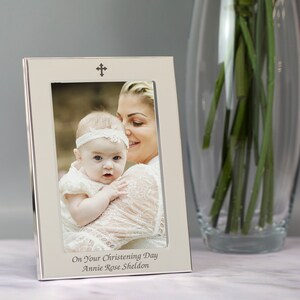 Personalised Silver Plated 5x7 Cross Photo Frame For Christenings Baptisms Baby Gifts Ideas For Boys Or Girls Holy Communion First 4x6 image 8