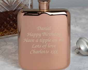 Personalised LUXURY 6oz Rose Gold Hip Flask For Mens Womens Gifts Ideas Presents Christmas Birthday Mum Girls Boys Birthday 18th 21st 30th