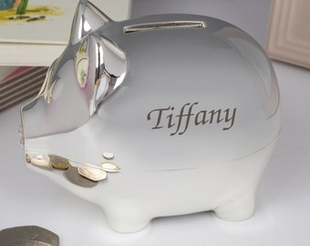 Personalised Silver Pig Piggy Money Box For Boys Christening New Baby Gifts Ideas Boxes Girls Presents Born Babies Keepsakes