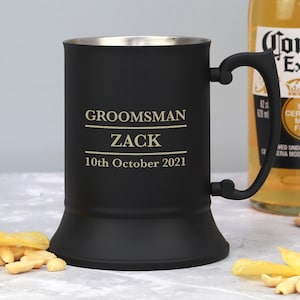 Jarra de acero inoxidable negra personalizada para el padrino de boda Ideas de regalos para regalos de boda Ideas de regalos de agradecimiento Fichas para el día de los hombres Padrinos de boda grabados