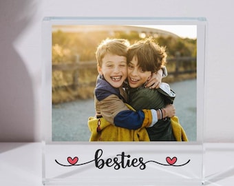 Personalised Photo Glass Block, Besties Design, Custom Photo Upload
