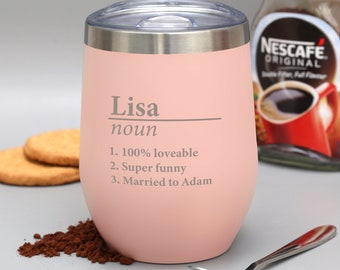 Personalised Name Definition Thermos Travel Cup Laser Engraved Gifts Ideas Presents For Mum Dad Birthday Christmas Mothers Fathers Day