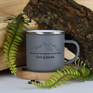 Personalised Adventuring Together Enamel Camping Mug Gifts Ideas For Camper van Picnic Metal Insulating Hot Cold Outside Outdoors Festival image 8