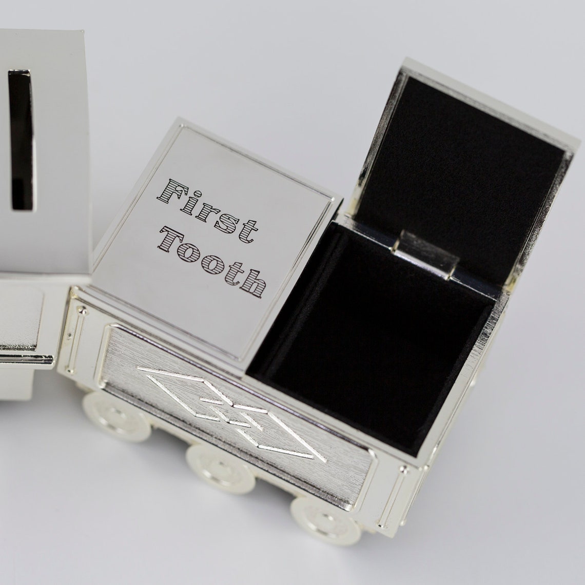 Personalised Train Money Box With Tooth & Curl Trinket Box - Etsy UK
