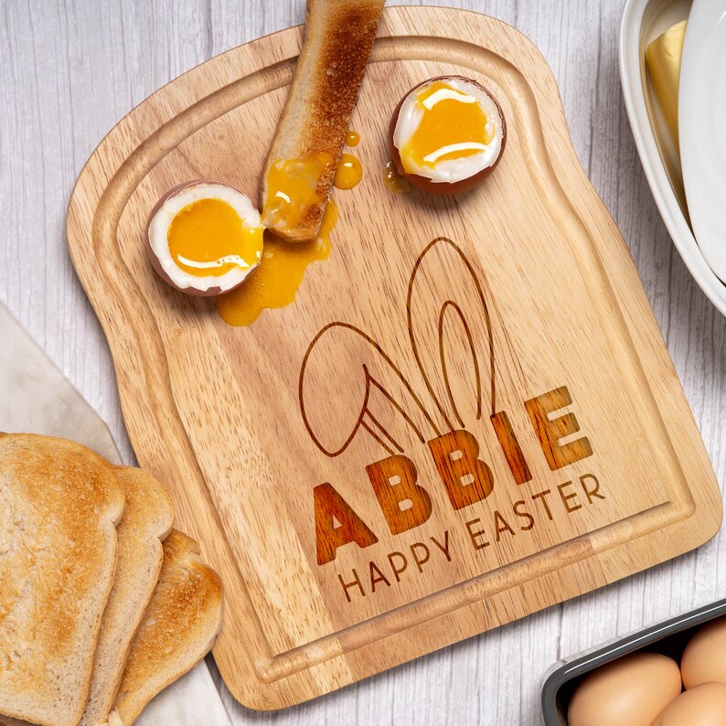 Personalised Breakfast Board Happy Easter Eggs & Soldiers Bread Toast Gifts Presents Ideas For Son Daughter Children Kids image 1
