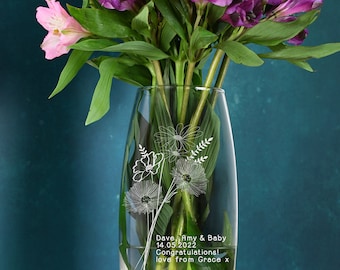 Personalised Bunch of Flowers Glass Bullet Vase Vases 26cm Gifts Ideas For Her Womens Flowers Birthday Love Valentines Day Anniversary