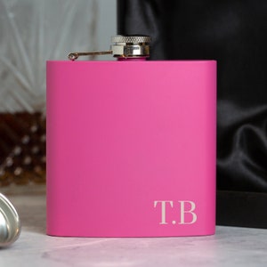 Personalised 6oz Pink Initials Hip Flask Gifts Ideas Presents For Wedding Men, For Groomsmen Stag Best Man Groom Gifts Matte