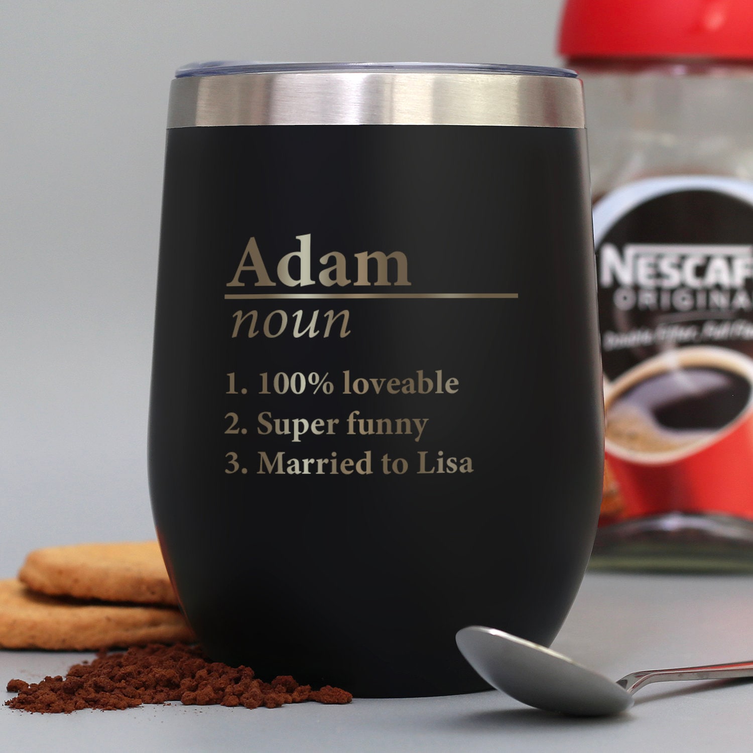 Personalised Name Definition Thermos Travel Cup Laser Engraved Gifts Ideas Presents For Mum Dad Birthday Christmas Mothers Fathers Day