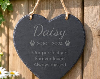 Personalised Pet Memorial Slate Heart, Engraved Name, Dates & Message
