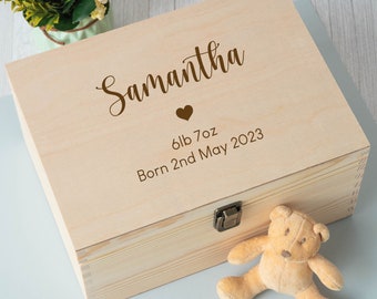 Gepersonaliseerde hart grote houten herinnering aandenkendoos lasergegraveerd nieuw babycadeau voor jongens meisjes pasgeboren doopdouche