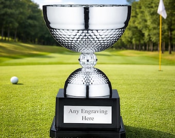 Personalised Golf Trophy – Silver Dimple Bowl Trophy with Engraved Plate
