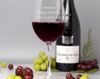 Personalised Large Any Message Wine Glass  Engraved  Gifts Ideas For Him Her Mens Womens Birthday Fathers Day Mothers Valentines Christmas