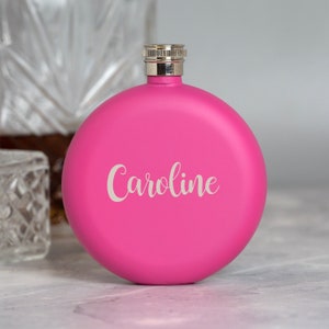Personalised 5oz Pink Any Name Hip Flask Gifts Ideas For Him Her Mum Dad Birthday Christmas 18th 21st 30th 40th 50th Vodka Whiskey Gin
