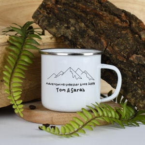 Personalised Adventuring Together Enamel Camping Mug Gifts Ideas For Camper van Picnic Metal Insulating Hot Cold Outside Outdoors Festival image 2