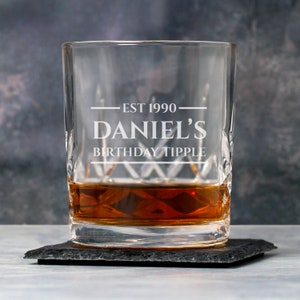 Personalised Established EST Crystal Panel Whiskey Glass Tumbler Engraved Whisky Gift Idea For Men Personalized Birthday Gifts Him Year Name