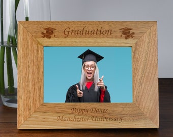 Personalised Wooden Photo Frame Graduation Gift – Engraved University Degree Present for Graduate, Son, Daughter, School Leaver, 4x6 5x7
