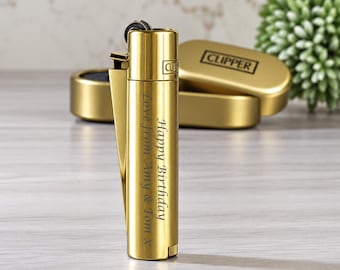 Personalised Gold Clipper Lighter, Engraved Message, Gift Tin Included
