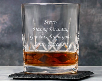 Personnalisé Gravé Message Crystal Panel Tumblers Whisky Glass Gifts Ideas Presents For Mens Dad Him His Whiskey Birthday Fathers Day (en français)