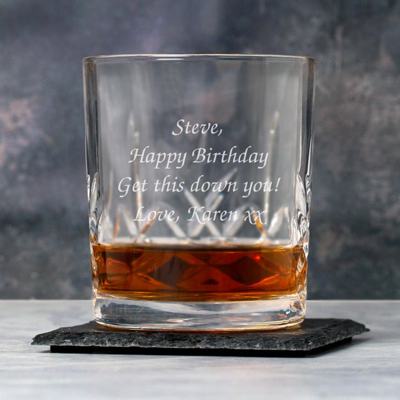 Personalised Engraved Whisky Tumbler Glass with Gift Box Any Message Engraved 