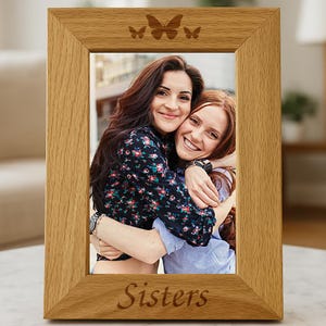 Engraved Sisters Wooden Photo Frame 4x6 5x7 Gifts Ideas & For Mother&#39;s Day Birthday Celebration Baby Christmas Sister Family Butterfly