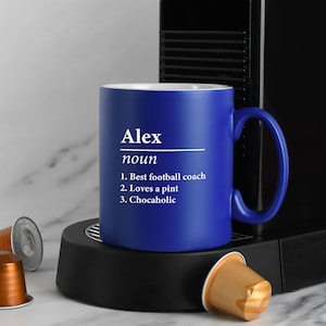 Définition du nom personnalisé Mug en satin gris gravé au laser Idées cadeaux Cadeaux pour maman Papa Anniversaire Noël Fête des mères des pères image 3