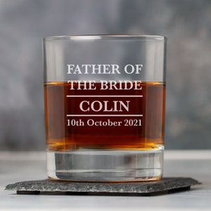 Padre personalizado de la novia vasos whisky vidrio regalos ideas regalos para favores de boda gracias regalos presenta fichas él hombres