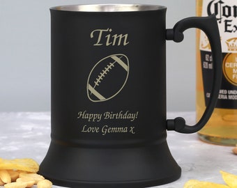 Personalised Rugby Stainless Steel Tankard Gifts Ideas For Men Him Dad Son Birthday Christmas Fathers Day Retirement Beer Pint