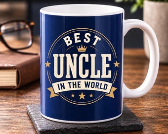 Personalised Best Uncle Mug, Vintage Crest, Custom Message, 11oz Ceramic