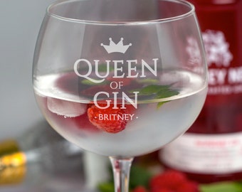 Personalised Queen Of Gin Balloon Glass Gifts Ideas Presents For Her Him Mum Dad Mothers Fathers Day Christmas Birthday