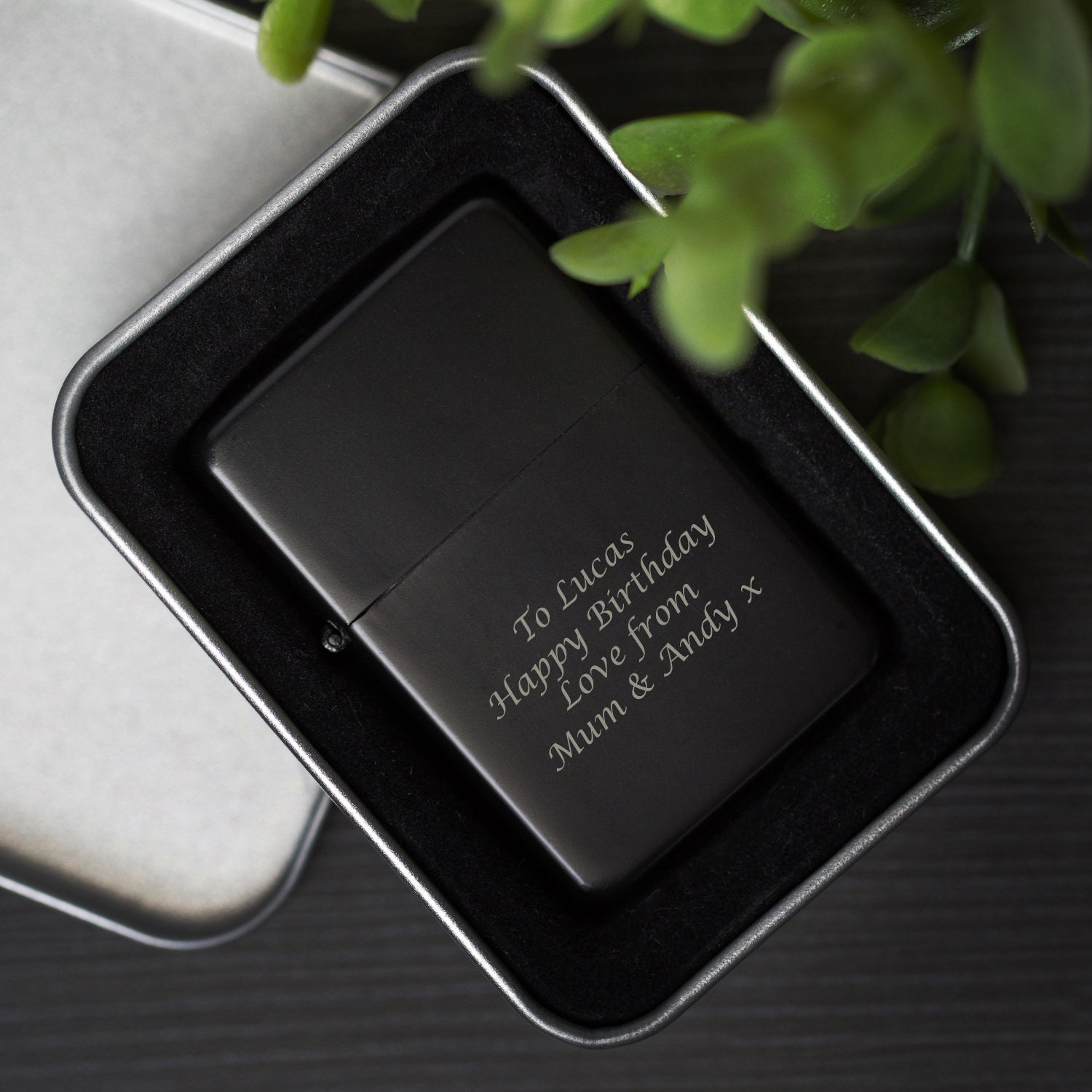 Personalised Black Lighter Engraved Any Message Birthday Christmas