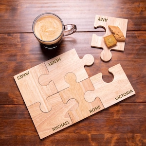 Personalised Wooden Jigsaw Coaster Custom Name Laser Engraved Gift Ideas For Wedding Birthday Anniversary Christmas Family New Home House